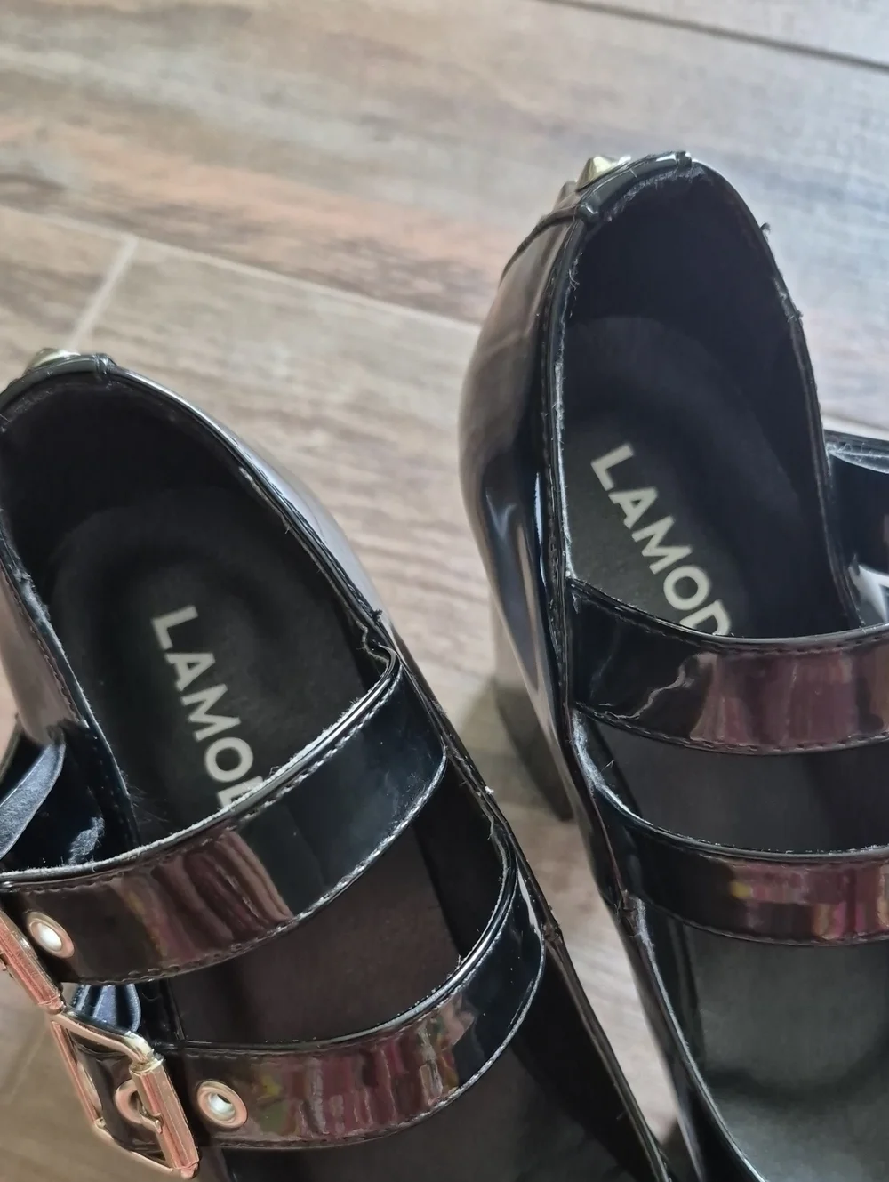 7.5/8 Lamoda Black Onyx Vegan Patent Leather How Ironic Platform Mary Jane Heels